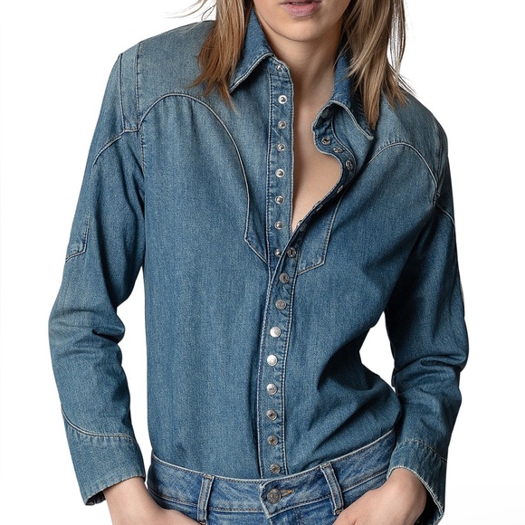 Zadig & Voltaire Tops - ZADIG & VOLTAIRE Thelmus Snap Chambray Shirt